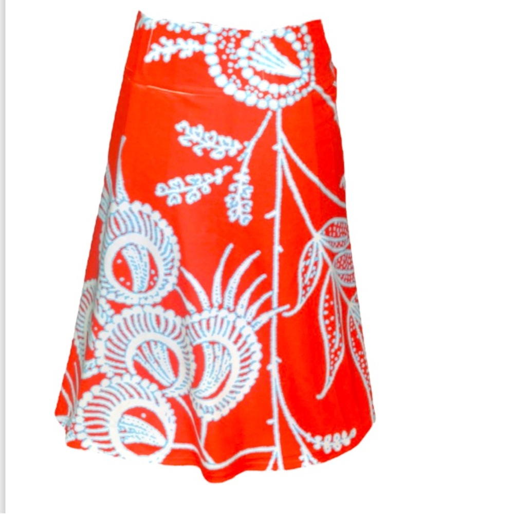 Sundance Before & Again SILKY Orange Blue Printed Skirt Size S